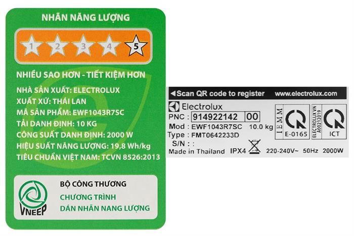 Máy Giặt Electrolux UltimateCare 700 Inverter 10 Kg EWF1043R7SC&nbsp;